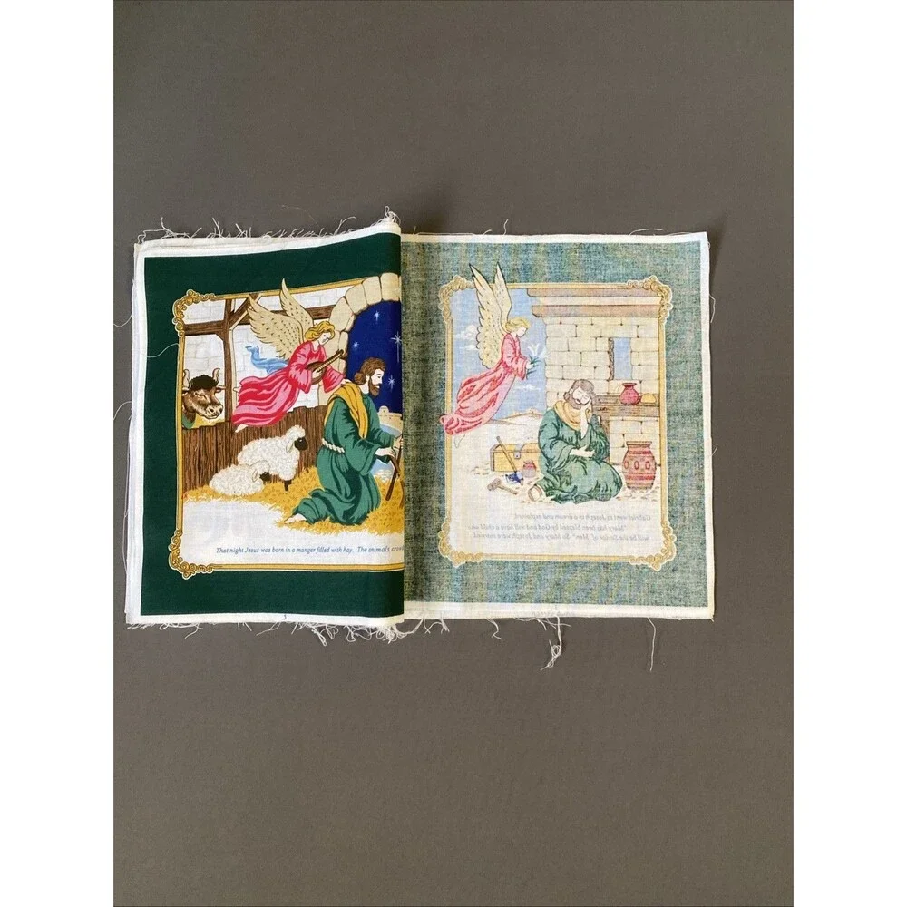 Vintage Christmas Cloth Book Sewing Panel THE NIGHT CHRIST WAS BORN DIY